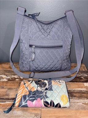 Vera Bradley Quilted Crossbody Shoulder Bag with wallet- Gray